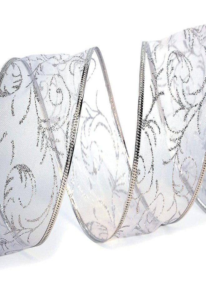 OLYPHAN Christmas Ribbon for Gift Wrapping Ribbons Wired - 2.5 Inch Set - Ribbon Wire Red, Green, and Silver Sheer Organza Glitter for Gift Wrap, Xmas Tree Decoration, Holiday Craft - Image 3